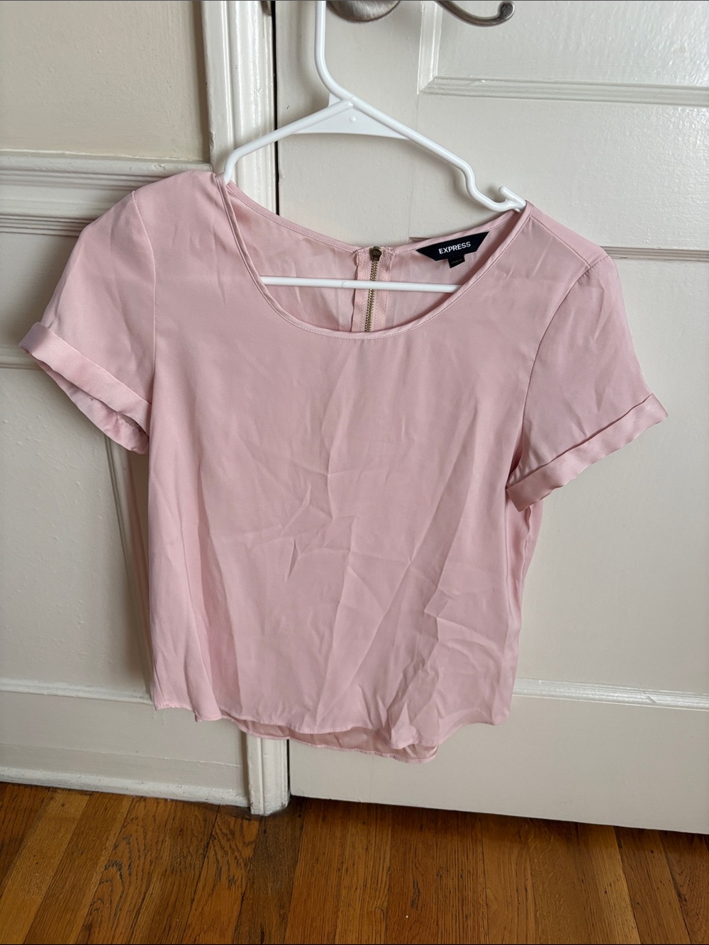 Express Pink Short Sleeve Scoop Neck Blouse